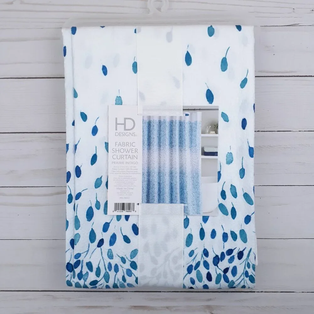 HD Designs Fabric Shower Curtain Prarie Indigo 70x72 Blue Leaf